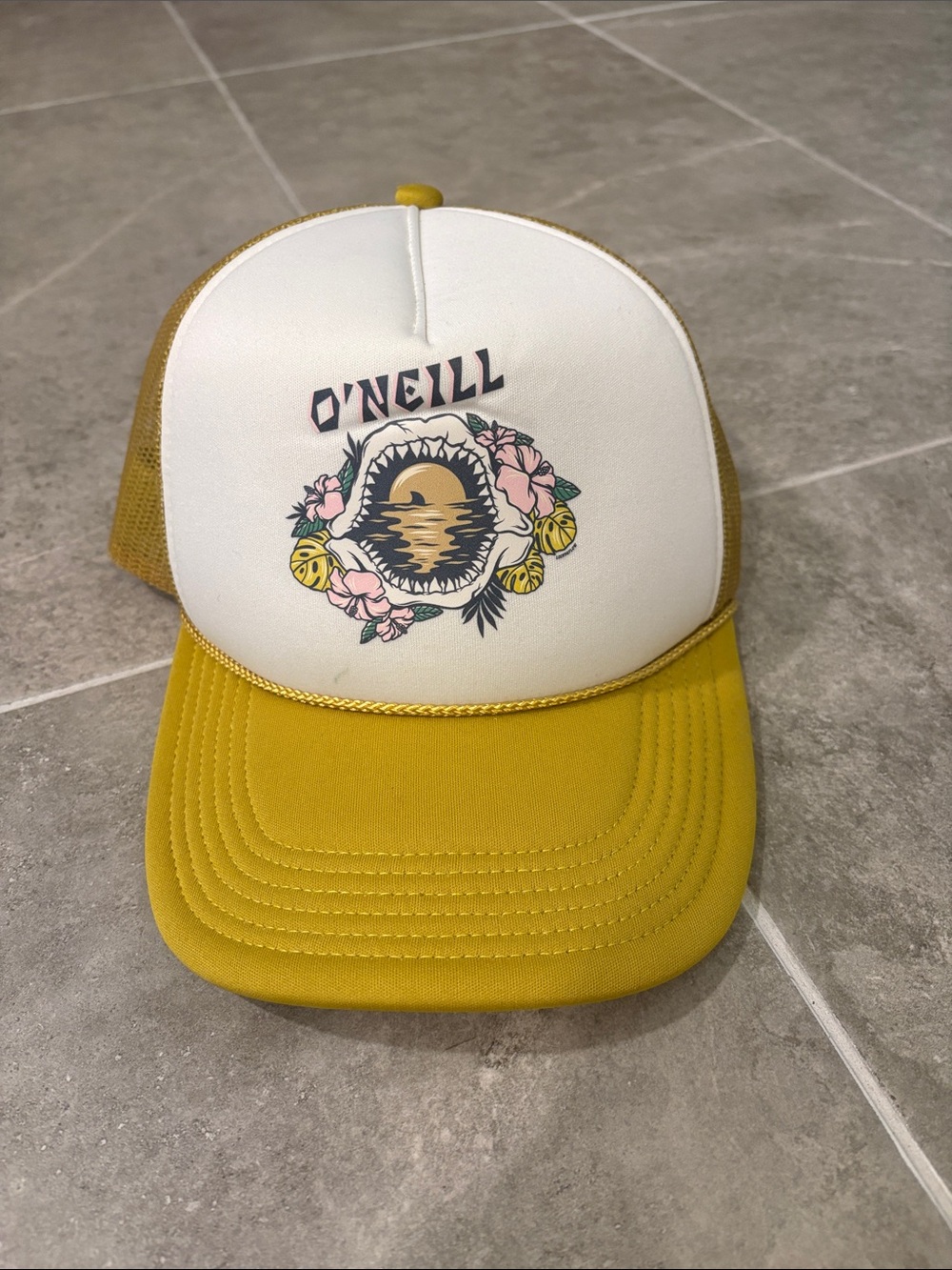 O'Neill Yellow and White Floral Shark Trucker Hat